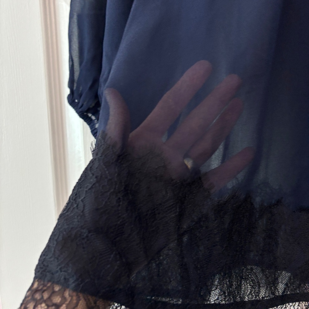 lovestitch Gather Lace Sheer Boho Blouse - Navy Blue & Black Size S - Picture 8 of 9
